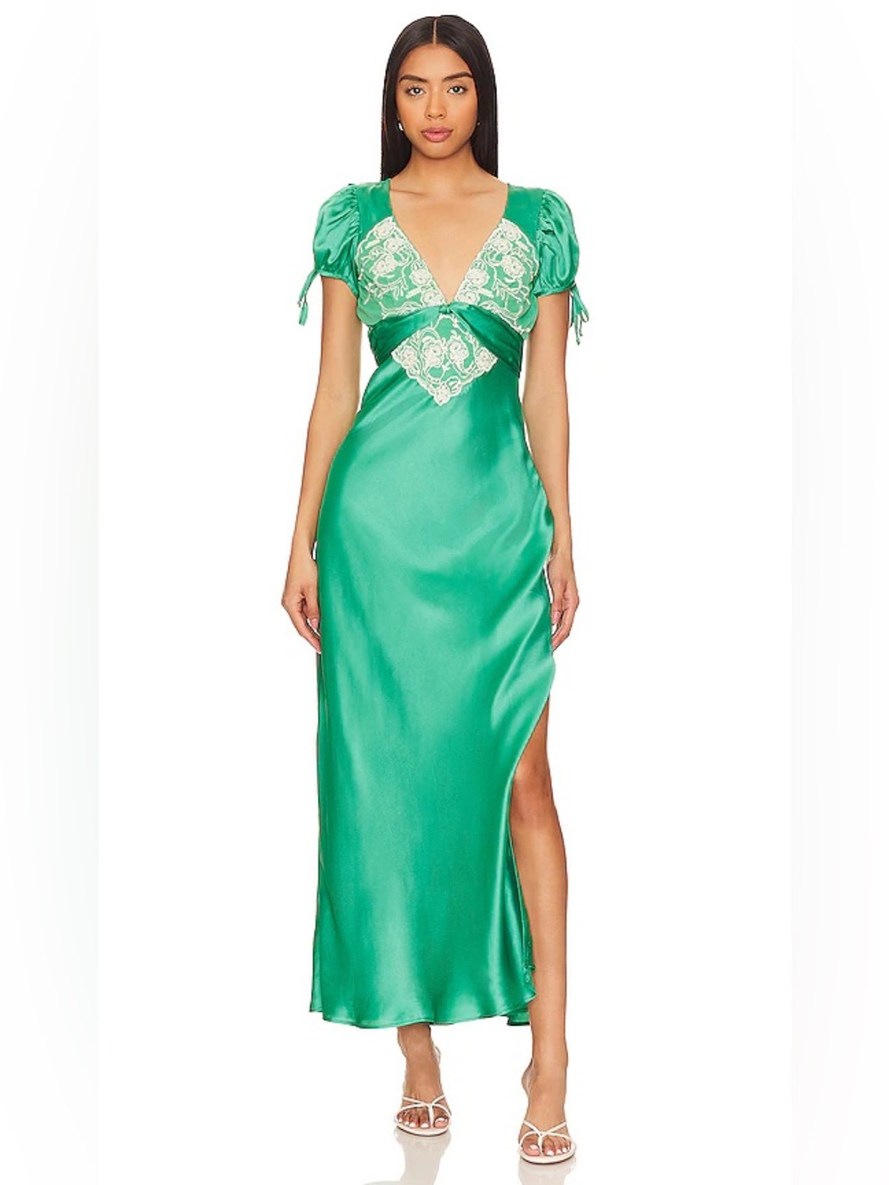 Free People Cooper Satin Midaxi Slip Dress with Tie Sleeves, Size 8 NWT $198